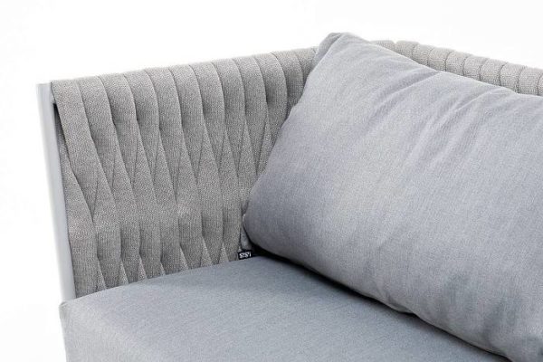 Монако диван 2-местный плетеный из роупа, каркас алюминий светло-серый муар, роуп светло-серый 40 мм, ткань светло-серая__